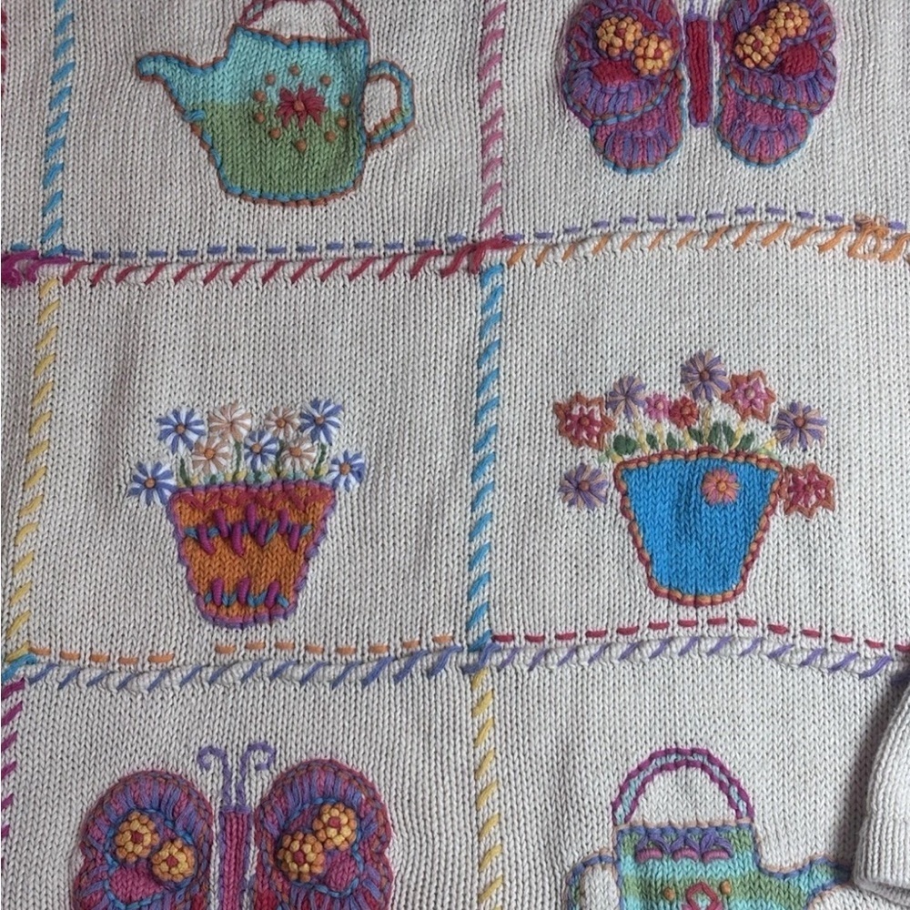 1990’s Women’s Embroidered Floral Cardigan - Cream - Picture 3 of 8